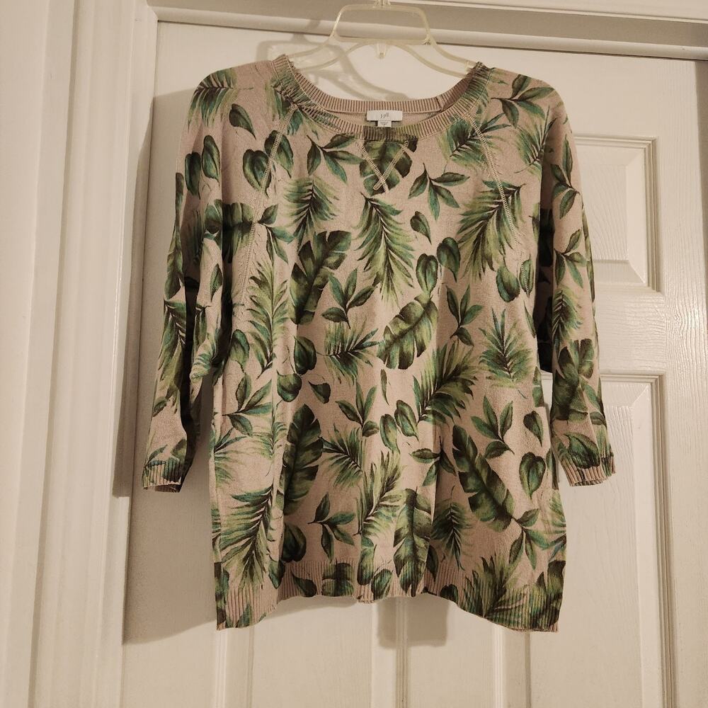 J. Jill Women's Sweater. 3/4 Sleeve. Brown . Green Flowers. S